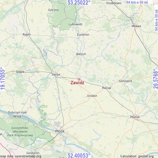 Zawidz on map