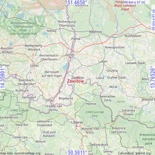 Zawidów on map