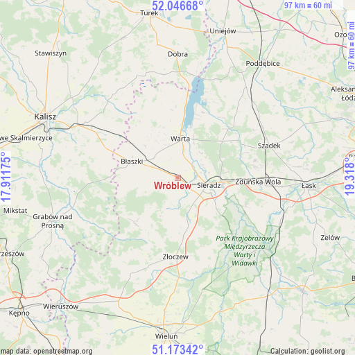 Wróblew on map