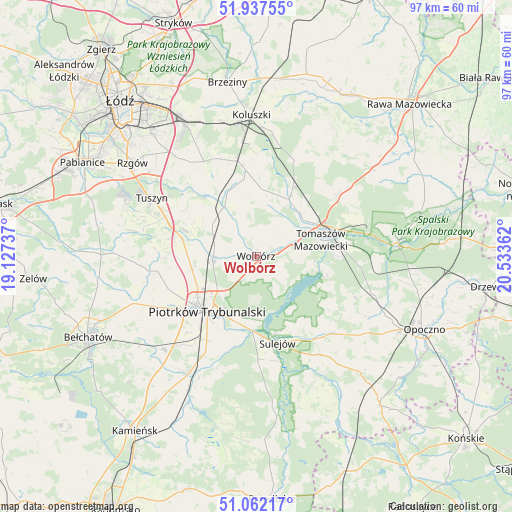 Wolbórz on map