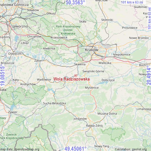 Wola Radziszowska on map