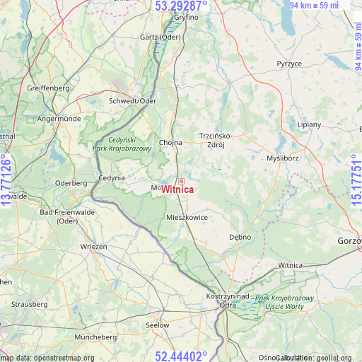 Witnica on map