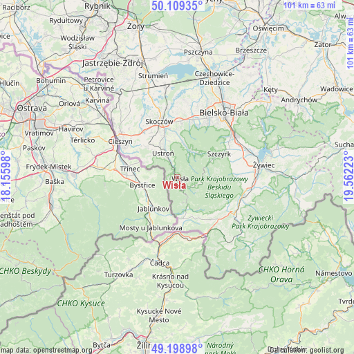 Wisła on map