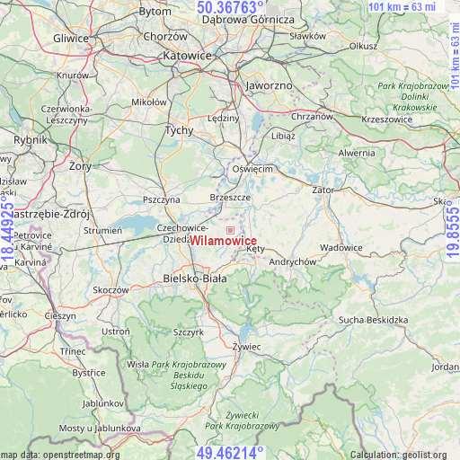 Wilamowice on map