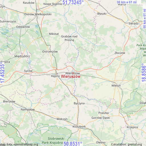 Wieruszów on map