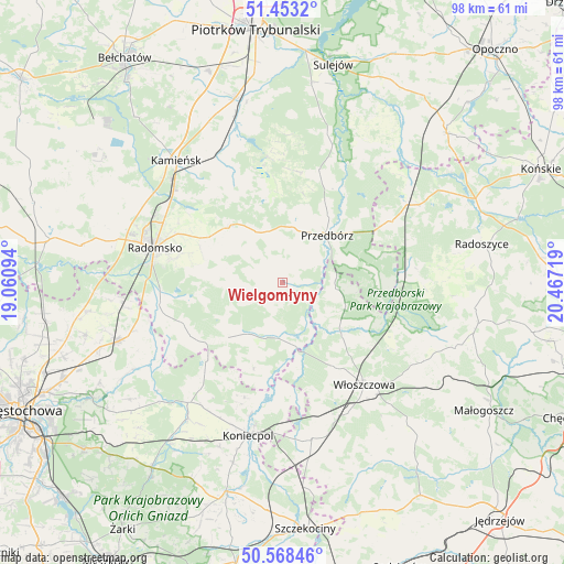 Wielgomłyny on map