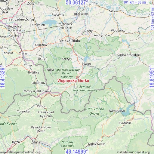 Węgierska Górka on map