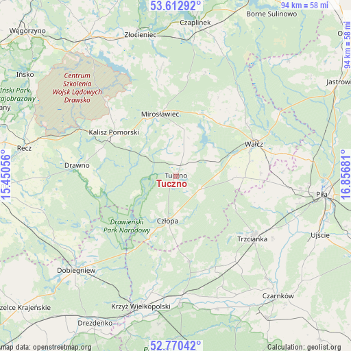 Tuczno on map