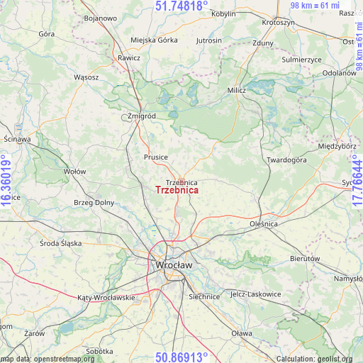 Trzebnica on map