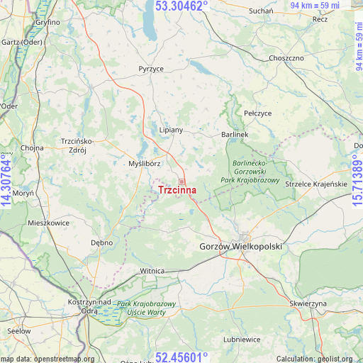 Trzcinna on map