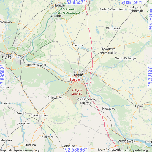 Toruń on map