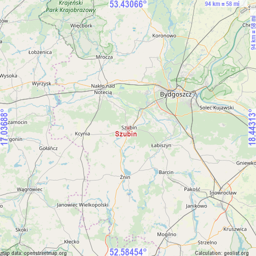 Szubin on map