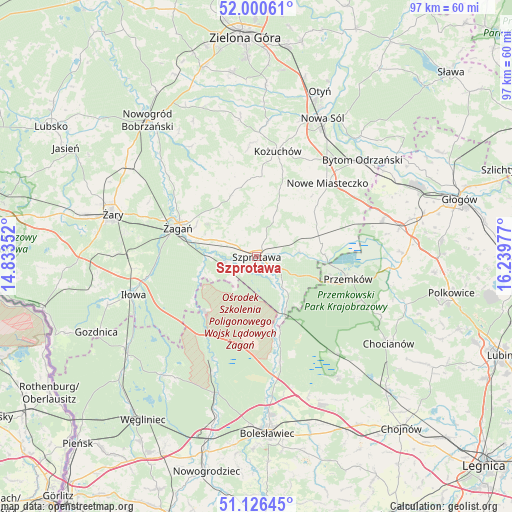 Szprotawa on map