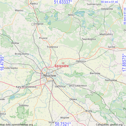 Szczodre on map