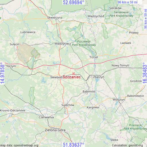 Szczaniec on map