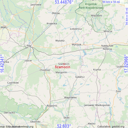 Szamocin on map