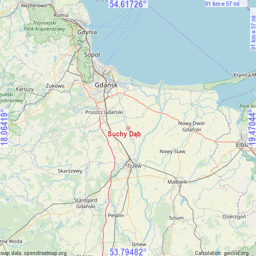 Suchy Dąb on map