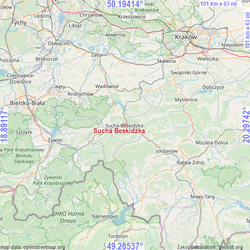 Sucha Beskidzka on map