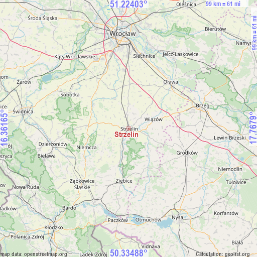Strzelin on map