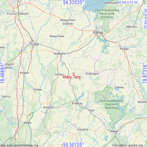 Stary Targ on map
