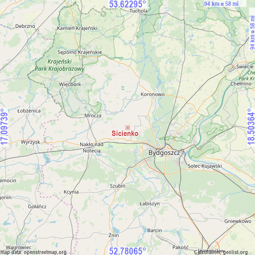 Sicienko on map