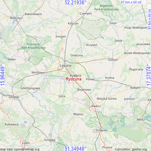 Rydzyna on map