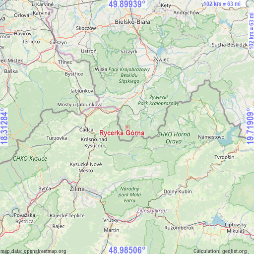 Rycerka Górna on map