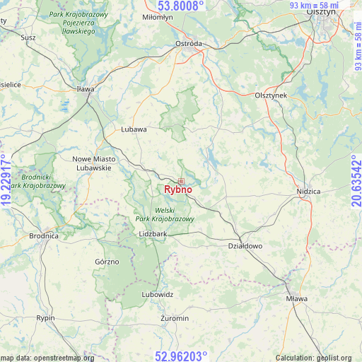 Rybno on map