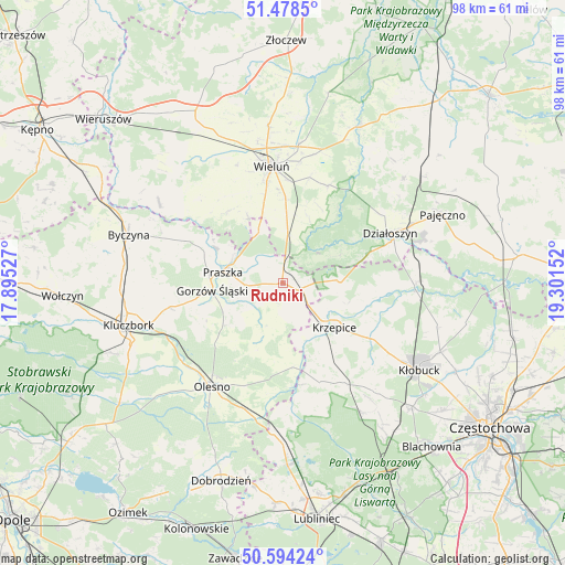 Rudniki on map