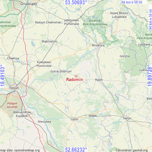 Radomin on map
