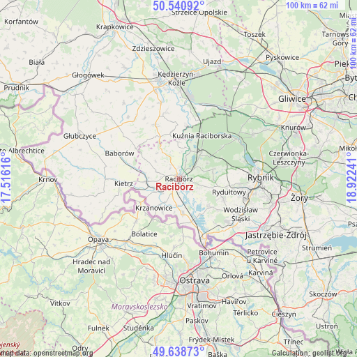 Racibórz on map