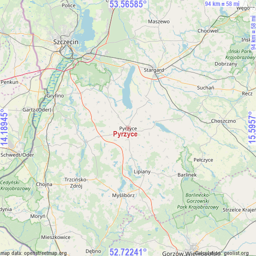 Pyrzyce on map