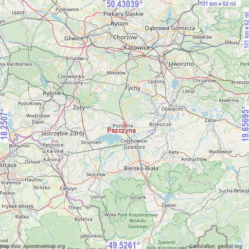 Pszczyna on map