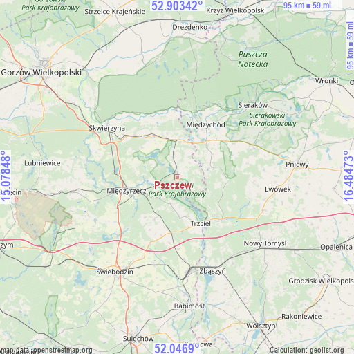 Pszczew on map