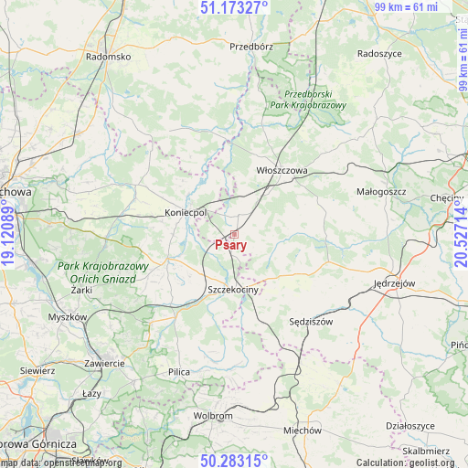 Psary on map