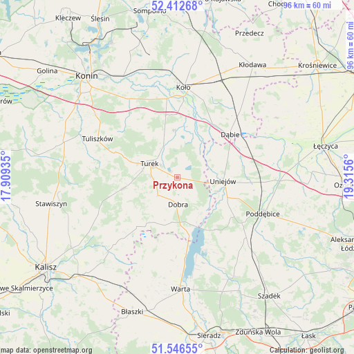 Przykona on map