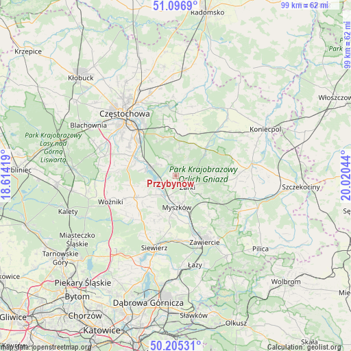 Przybynów on map