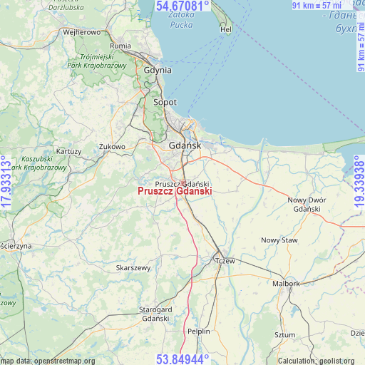 Pruszcz Gdański on map