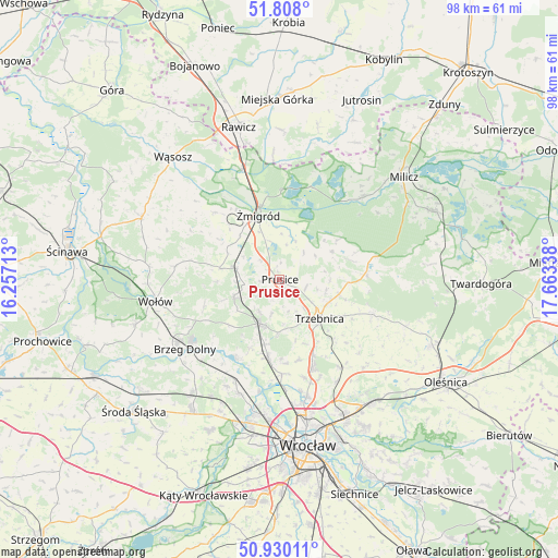 Prusice on map