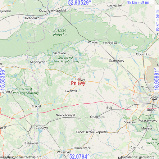 Pniewy on map