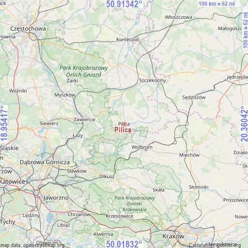 Pilica on map