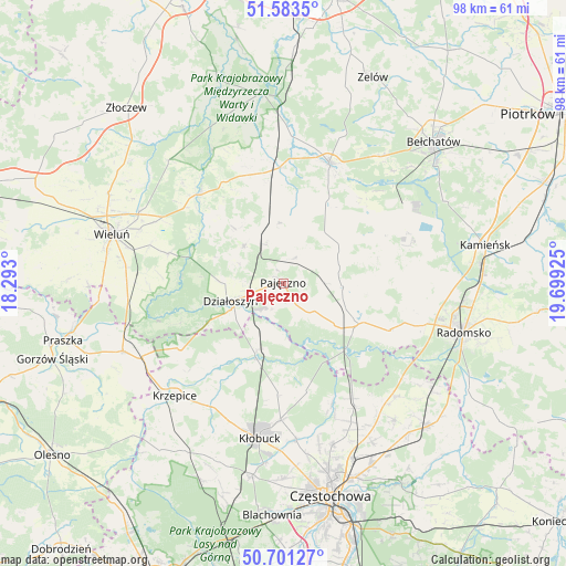 Pajęczno on map