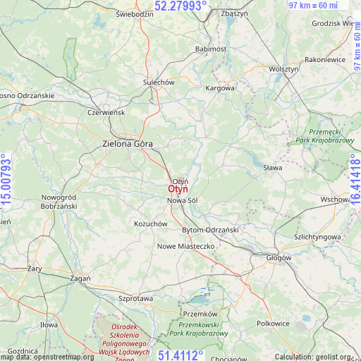 Otyń on map