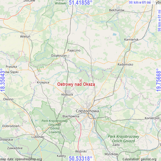 Ostrowy nad Okszą on map