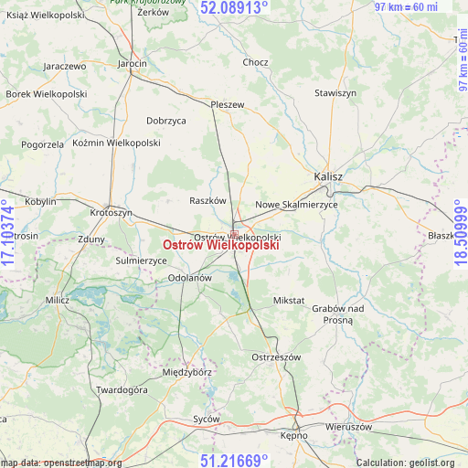 Ostrów Wielkopolski on map