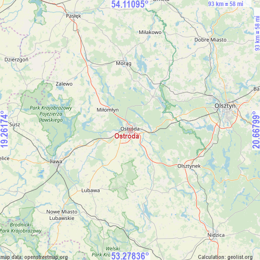 Ostróda on map