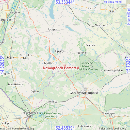 Nowogródek Pomorski on map