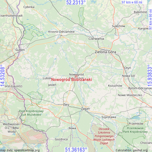Nowogród Bobrzański on map