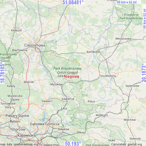 Niegowa on map