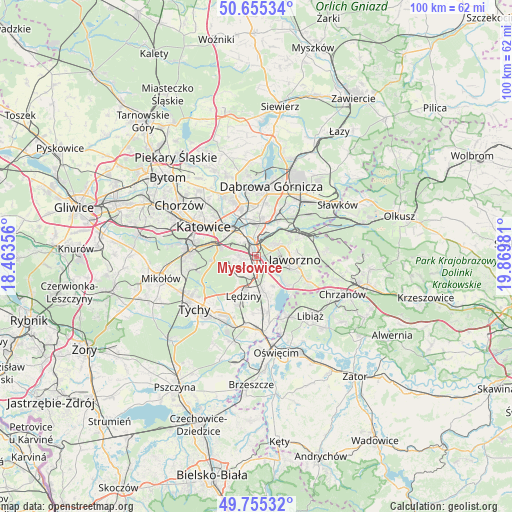 Mysłowice on map
